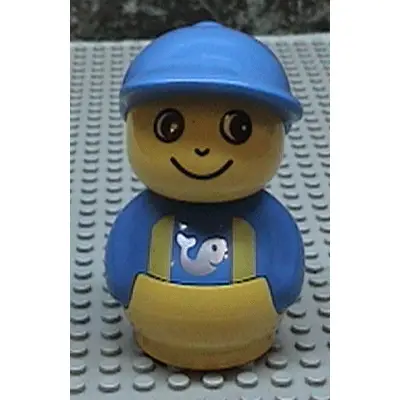  Primo Figure Boy with Yellow Base, Blue Top with Yellow Suspenders with Fish Pattern, Blue Hat