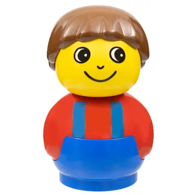  Primo Figure Boy with Blue Base, Red Top with Blue Suspenders, Brown Hair (4107976)