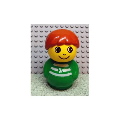  Primo Figure Boy with Green Base, Green Top with White Stripes and Anchor Pattern, Dark Orange Hair