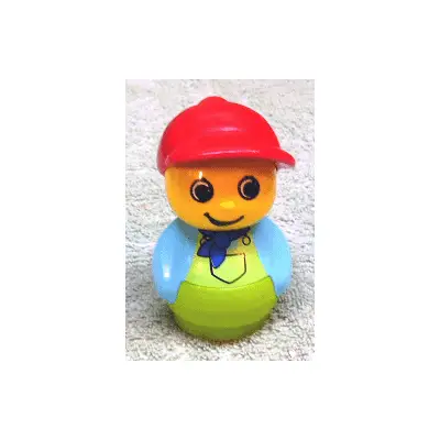  Primo Figure Boy with Lime Base, Medium Blue Top with Lime Overalls with Blue Neckerchief, Red Cap