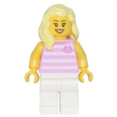  Skyline Express Rider - Female, Bright Pink Striped Shirt with Cat Head, White Legs, Bright Light Yellow Hair