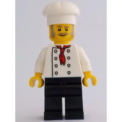  Chef - White Torso with 8 Buttons, No Wrinkles Front or Back, Black Legs, White Chef Toque