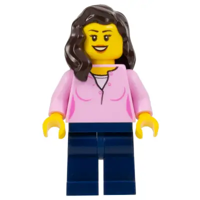  Female, Bright Pink Top, Dark Blue Legs, Dark Brown Hair