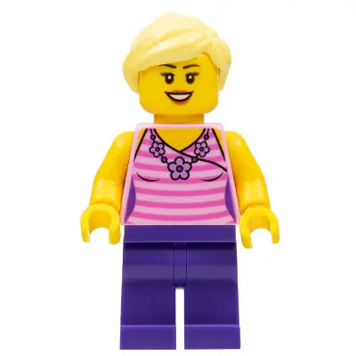  Female, Dark Pink Striped Top, Dark Purple Legs, Bright Light Yellow Ponytail