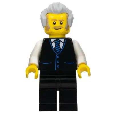  Receptionist, Male, Black Vest with Blue Striped Tie, Black Legs, Light Bluish Gray Hair