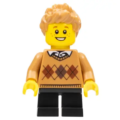  Boy, Medium Nougat Argyle Sweater, Black Legs, Medium Nougat Hair