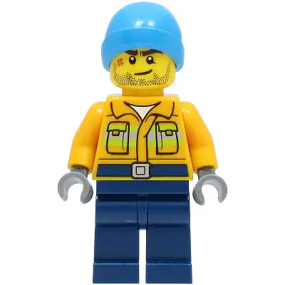  Fisherman - Bright Light Orange Jacket, Dark Azure Beanie