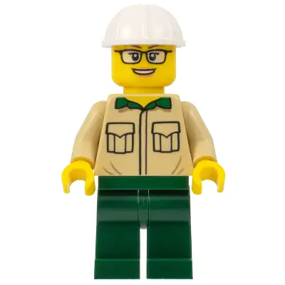  Construction Engineer / Architect - Female, Tan Shirt, Dark Green Legs, White Construction Helmet