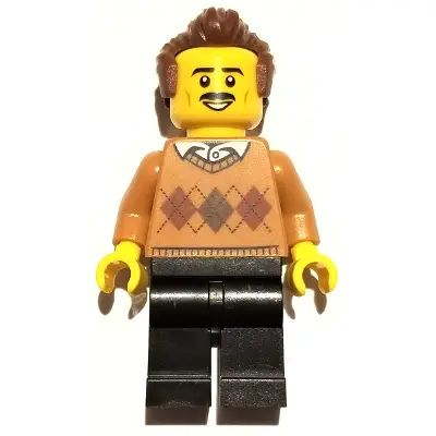  Winter Chalet Owner - Male, Medium Nougat Argyle Sweater, Black Legs, Reddish Brown Hair