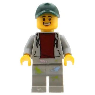  Mechanic - Male, Light Bluish Gray Hoodie, Light Bluish Gray Legs with Paint Splotches, Dark Green Cap