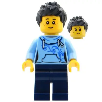  Exhibition Staff - Male, Bright Light Blue Hoodie, Dark Blue Legs