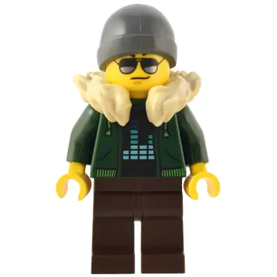  Traveler - Male, Dark Green Hoodie, Dark Brown Legs, Tan Fur Collar, Dark Bluish Gray Beanie