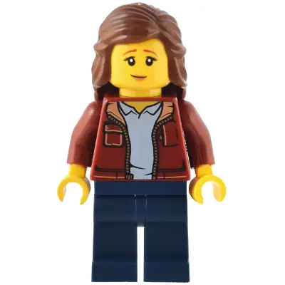  Traveler - Female, Dark Red Jacket with Bright Light Blue Shirt, Dark Blue Legs, Reddish Brown Hair