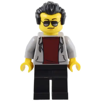  1950s Diner Patron - Male, Light Bluish Gray Hoodie with Dark Red Shirt, Black Legs, Black Hair