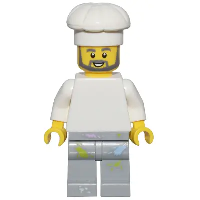  1950s Diner Chef - Plain White Torso, Light Bluish Gray Legs with Paint Splotches, White Chef Toque