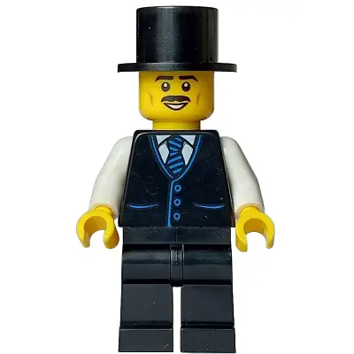  Tourist - Male, Black Vest with Blue Striped Tie, Black Legs, Black Top Hat, Moustache