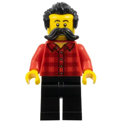  Train Worker - Red Plaid Flannel Shirt, Black Legs, Moustache, and Hair
