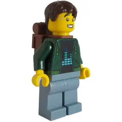  Traveler - Male, Dark Green Hoodie, Sand Blue Legs, Dark Brown Short Tousled Hair, Backpack