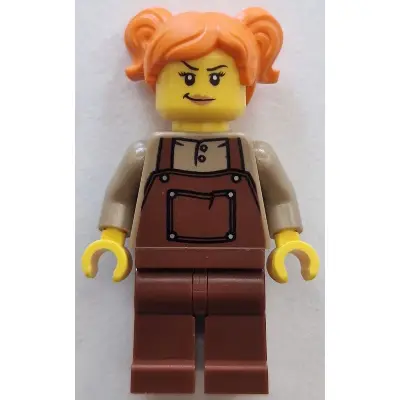  Train Engineer - Female, Reddish Brown Overalls, Orange Hair with Pigtails