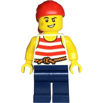  Pirate - Male, White Shirt with Red Stripes, Dark Blue Legs, Red Bandana