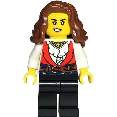  Pirate - Female, Red Vest over White Shirt, Black Legs, Reddish Brown Hair