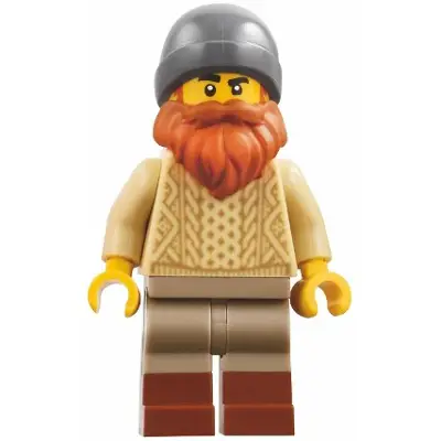  Harbormaster's Office Fisherman - Tan Knit Cable Sweater, Dark Tan Legs with Molded Reddish Brown Boots, Dark Bluish Gray Beanie, Dark Orange Beard