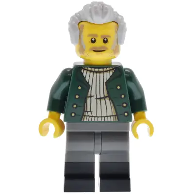  Harbormaster's Office Harbormaster - Dark Green Open Jacket, Dark Bluish Gray Legs with Molded Black Boots, Light Bluish Gray Swept Back Hair