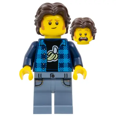  The Art of Chocolate Customer - Male, Dark Azure Flannel Shirt, Dark Blue Banana T-Shirt, Sand Blue Legs, Dark Brown Short Wavy Hair