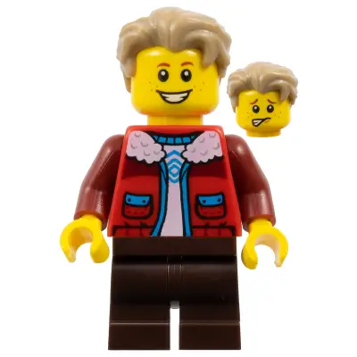  The Art of Chocolate Customer - Boy, Red Jacket over White Shirt, Dark Brown Medium Legs, Dark Tan Hair Swept Back