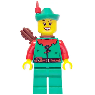  Forest Stronghold Forestwoman - Red, Green Hat, Red Feather, Quiver, Open Mouth Smile