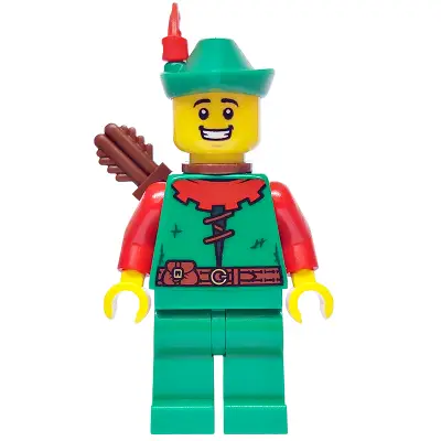  Forest Stronghold Forestman - Red, Green Hat, Red Feather, Quiver, Open Mouth Smile