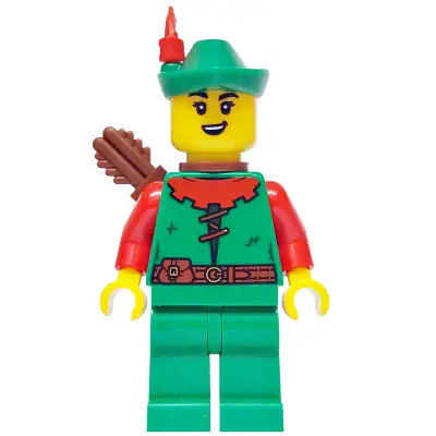  Forest Stronghold Forestwoman - Red, Green Hat, Red Feather, Quiver, Open Mouth Smile