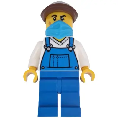  Wild West Train Stable Hand - Male, Blue Overalls, Blue Legs, Dark Azure Bandana, Reddish Brown Flat Cap