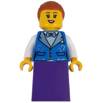  Wild West Train Passenger - Female, Blue Vest, Dark Purple Skirt, Dark Orange Hair with Bun