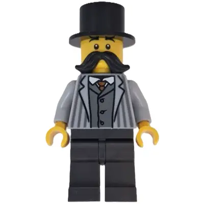  Wild West Train Passenger - Male, Light Bluish Gray Striped Jacket, Pearl Dark Gray Legs, Black Moustache and Top Hat