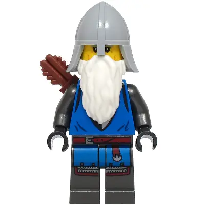  Black Falcon Archer - Male, Pearl Dark Gray Detailed Legs, Light Bluish Gray Helmet with Neck Protector, White Beard, Quiver