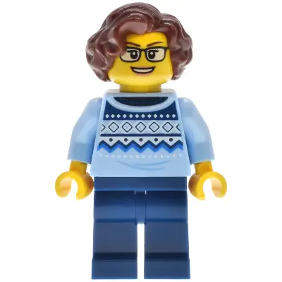  Antique Shop - Female, Bright Light Blue Knit Fair Isle Sweater, Dark Blue Legs, Reddish Brown Wavy Hair