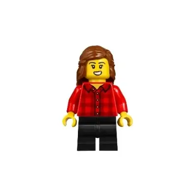  Vampire Castle Visitor - Female, Red Plaid Flannel Shirt, Black Medium Legs, Reddish Brown Hair
