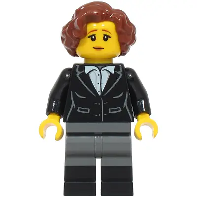  Vampire Castle Visitor - Female, Black Suit Jacket with White Button Up Shirt, Dark Bluish Gray Legs with Black Boots, Reddish Brown Hair