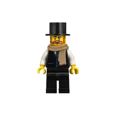  Vampire Castle Visitor - Male, Black Vest with Blue Striped Tie, Black Legs, Black Top Hat, Dark Tan Scarf