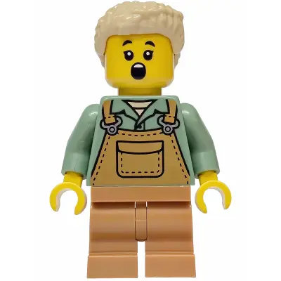  Mushroom Village - Female, Medium Nougat Overalls over Sand Green Shirt, Medium Nougat Medium Legs, Tan Hair