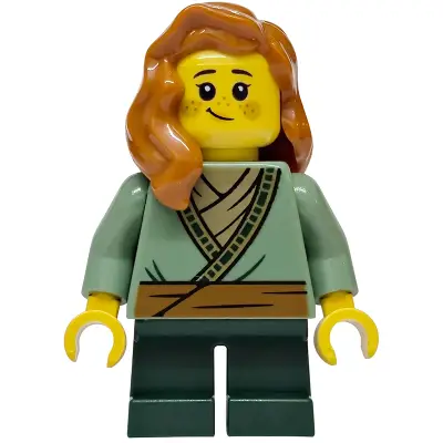  Mushroom Village - Female, Sand Green Tunic, Dark Green Short Legs, Dark Orange Hair