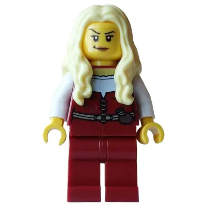  Pirate - Female, Dark Red Vest and Legs, Bright Light Yellow Long Wavy Hair