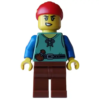  Pirate - Female, Sand Green Vest, Reddish Brown Legs, Red Bandana