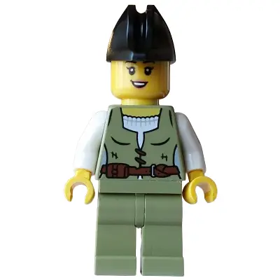  Pirate - Female, Olive Green Vest and Legs, Black Bicorne Hat