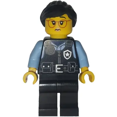  Art Factory Security - Female, Black Safety Vest with Silver Star Badge Logo, Black Legs, Black Ponytail and Swept Sideways Fringe