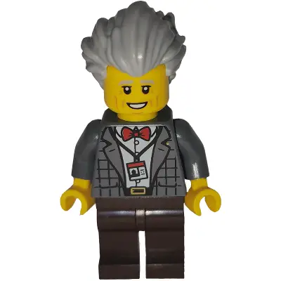  Art Factory Pianist - Male, Dark Bluish Gray Plaid Jacket with Red Bow Tie, Dark Brown Legs, Light Bluish Gray Bushy Hair Swept Back