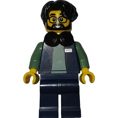  Art Factory Photographer - Male, Dark Blue Bodywarmer Over Sand Green Sweater, Dark Blue Legs, Black Hair Parted on Right, Headphones Around Neck