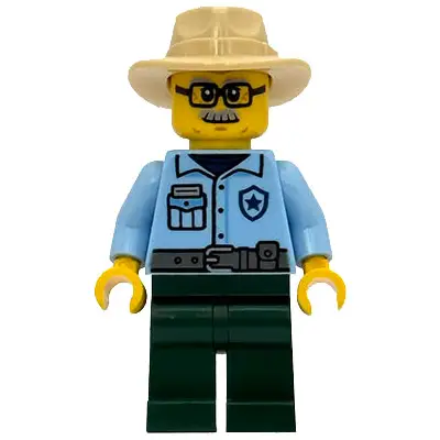  Sequoia Tree Trail Ranger - Male, Bright Light Blue Uniform, Dark Green Legs, Tan Fedora, Rectangular Glasses
