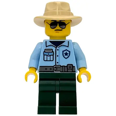  Sequoia Tree Trail Ranger - Male, Bright Light Blue Uniform, Dark Green Legs, Tan Fedora, Sunglasses